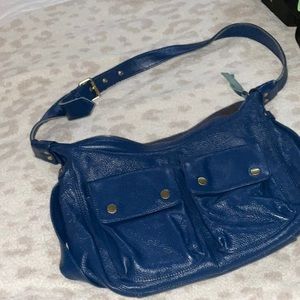 Not rational blue leather BoHo shoulder handbag purse